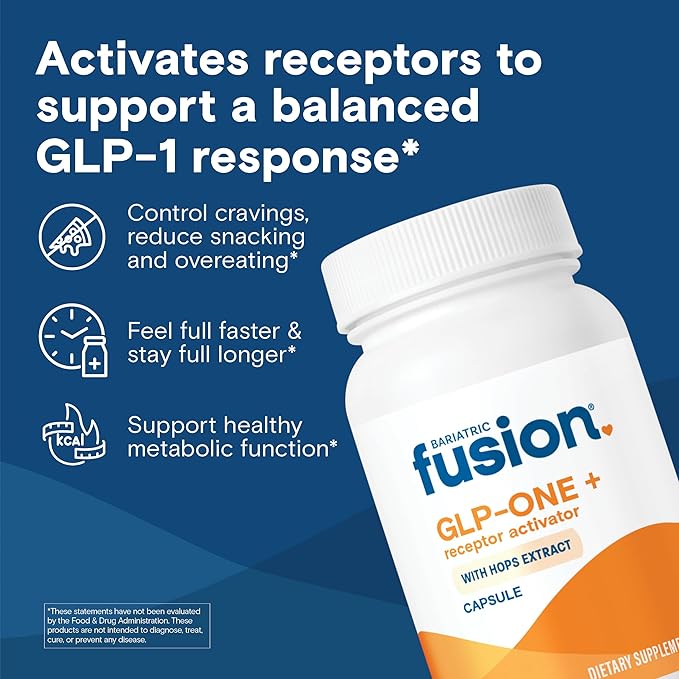Bariatric Fusion GLP-1 Plus | GLP Activate Receptors to Feel Full Faster and Longer* | Natural Supplement with Copaiba and Hops Extract | Gluten Free and Vegan GLP1 Supplement | 30 Capsules