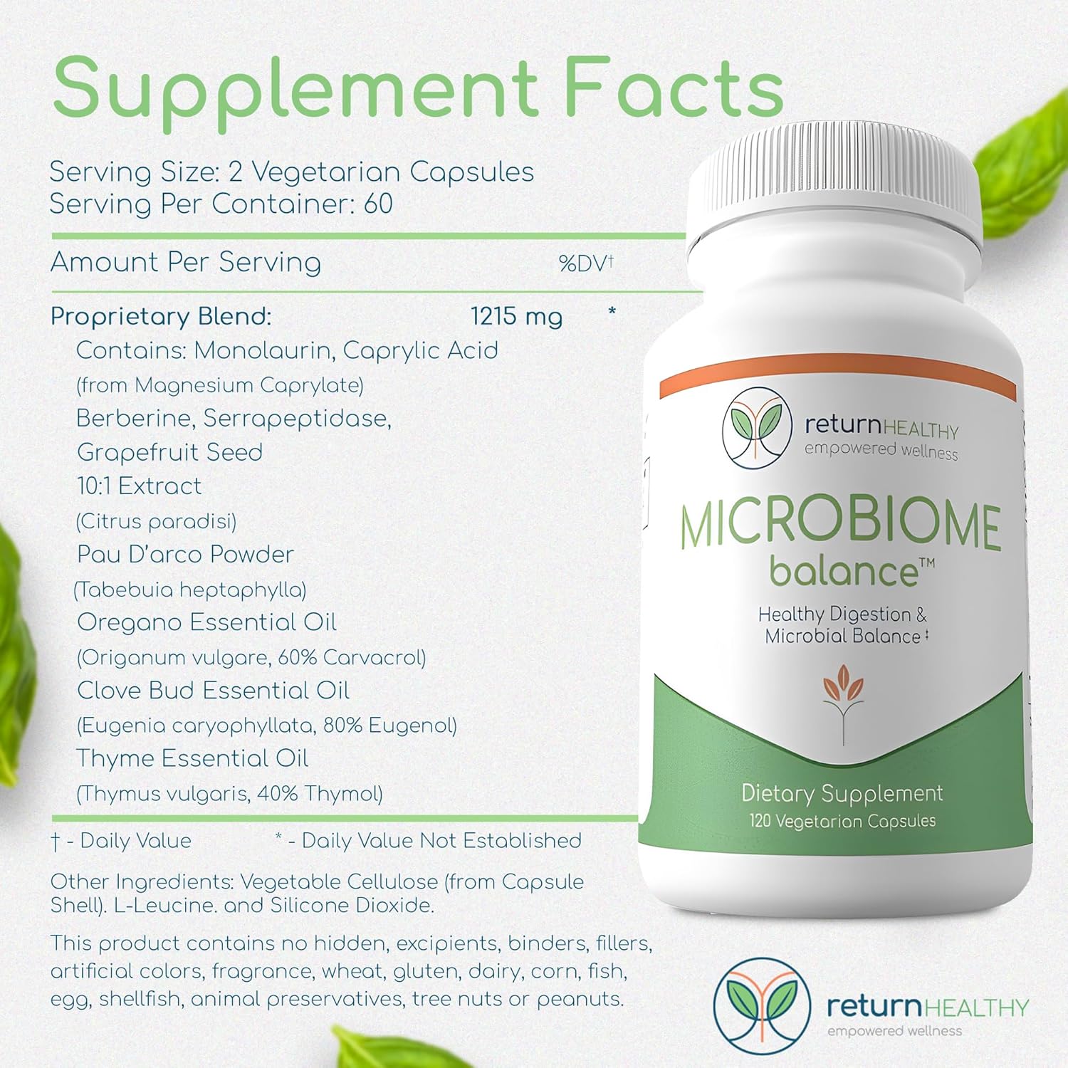 Microbiome Balance, Gut Health Supplements for Women and Men, Digestion Supplement with Monolaurin and Caprylic Acid, All-Natural Detoxification Supplement for Digestive Health, Digestive Boost 120 C
