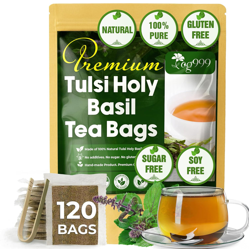 TOG999, Premium 120 Holy Basil Leaf Tea Bags, 100% Natural & Pure, Loose Leaf Herbal Tea. Holy Basil Leaf Tea. No Sugar, No Caffeine, No Gluten, Vegan.