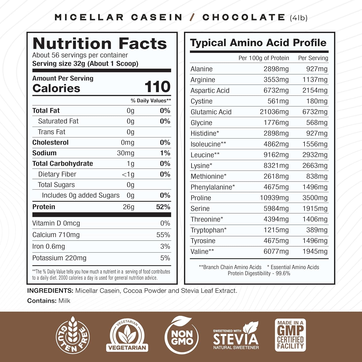 Muscle Feast Grass Fed Micellar Casein Protein Powder, Pasture Raised & Hormone Free, Slow Digesting Casein Protein - Supports Overnight Muscle Recovery, Gluten Free Protein Powder - Chocolate, 4lb