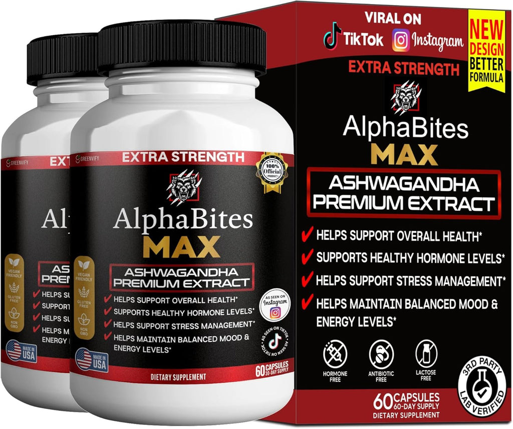 AlphaBites MAX Ashwagandha Extract, 60 Vegan Capsules, Gluten Free, Non-GMO (2)