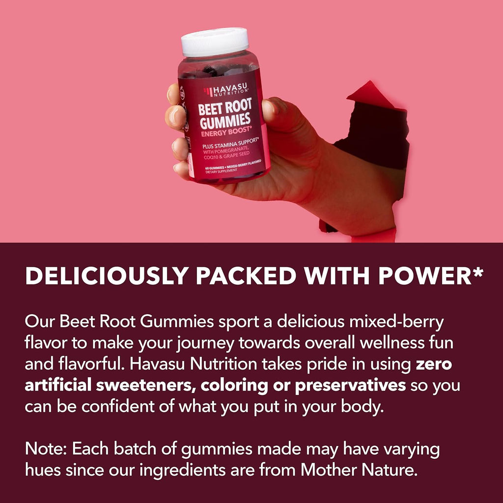 Beet Root Gummies with COQ10 & Pomegranate - Nitric Oxide Supplement for Men and Women - Beetroot for Endurance, Performance, Recovery - Vegan, Non-GMO, Gluten Free - Mixed Berry Flavor, 30 Count