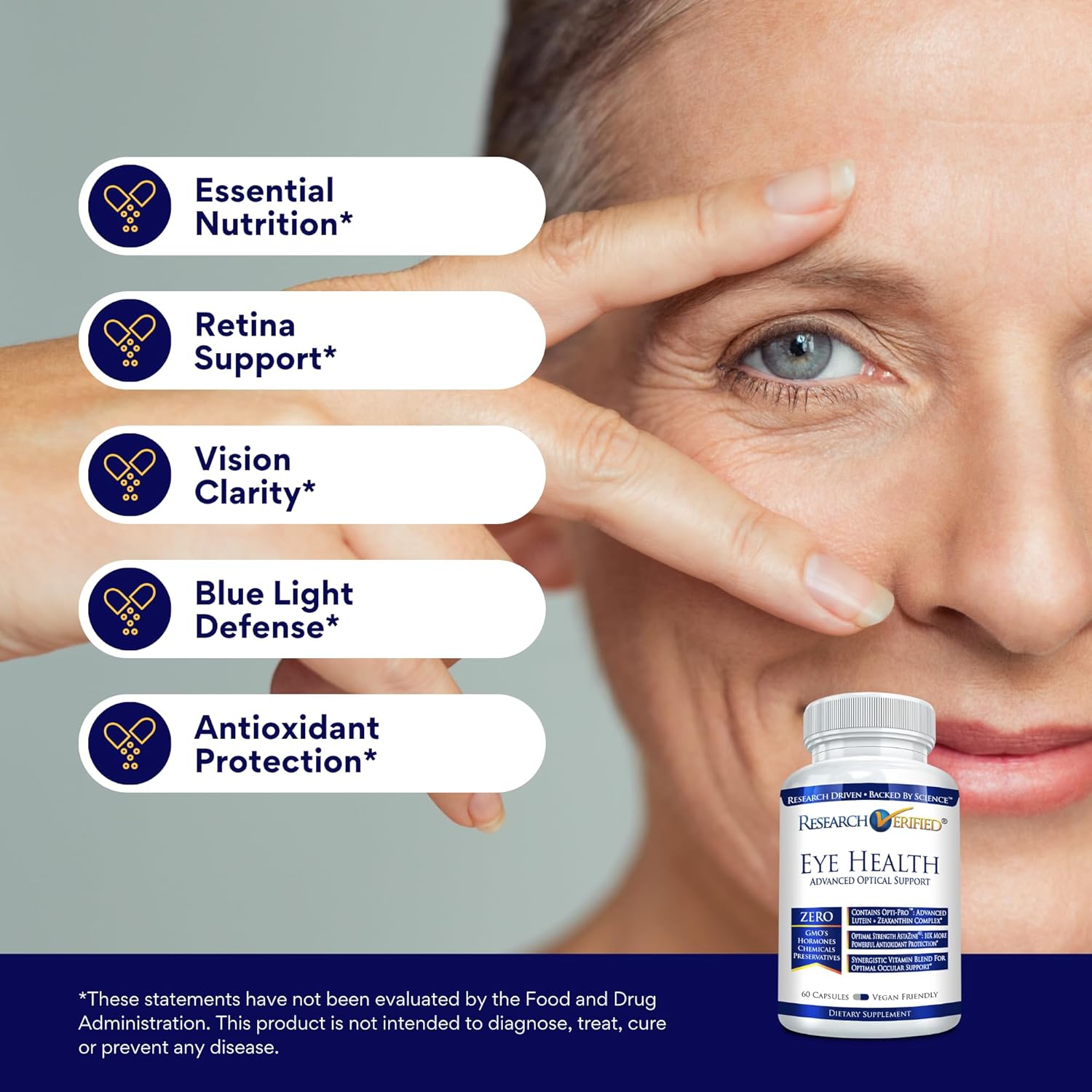 Research Verified Eye Health - Nourish and Protect Eyes and Vision, Support Healthy Retina, Improve Blood Supply to Eyes - Vitamins A, B, C, and E - 60 Capsules - Made in The USA