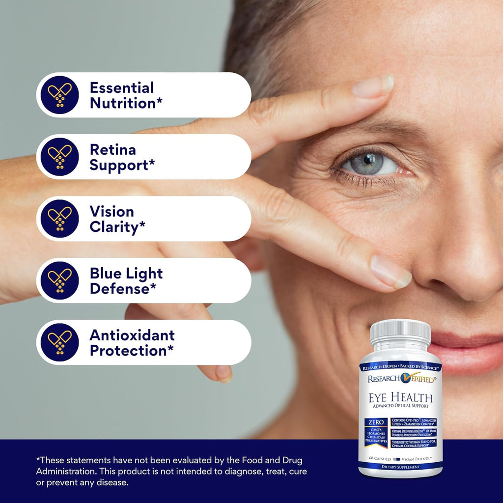 Research Verified Eye Health - Nourish and Protect Eyes and Vision, Support Healthy Retina, Improve Blood Supply to Eyes - Vitamins A, B, C, and E - 360 Capsules - 6 Month Supply - Made in The USA