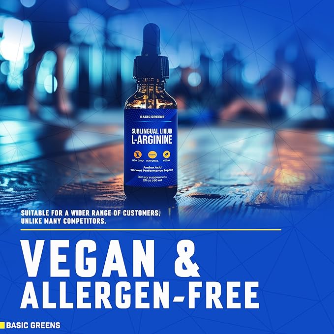 L-Arginine Liquid Nitric Oxide Supplement for Men and Women – Non-GMO Vegan for Circulation, Endurance, Energy, Stamina, Performance and Workout – 2 fl oz