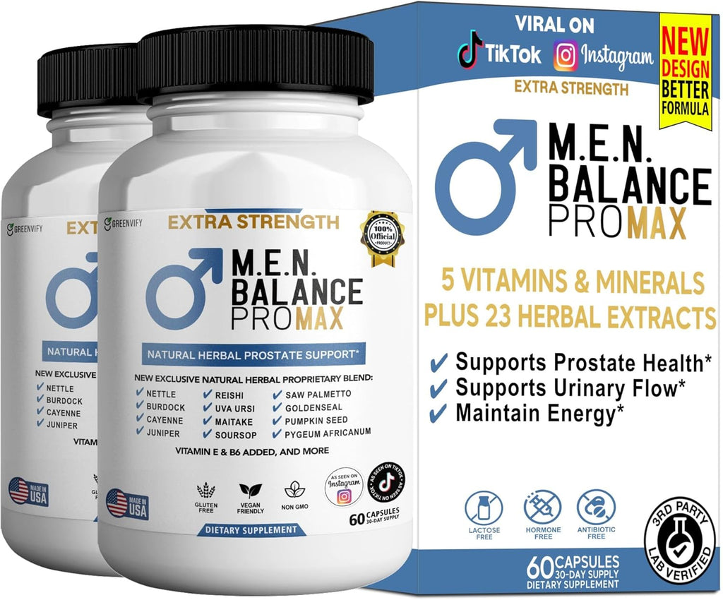 M.E.N. Balance Pro Max, Extra Strength Prostate Support Supplement, Natural Herbal Blend with Saw Palmetto, 60 Capsules (2)