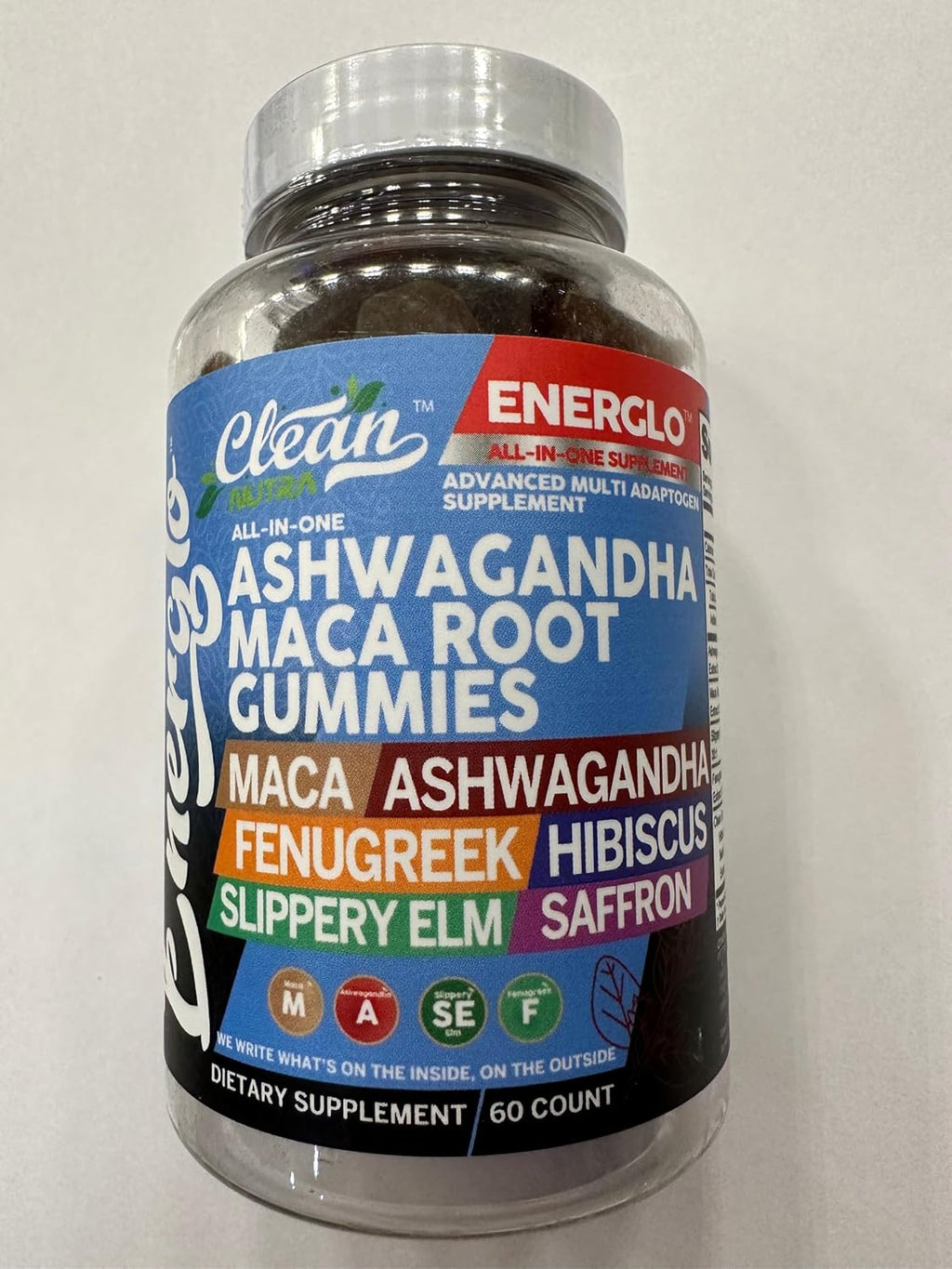 Ashwagandha Maca Root Gummies with Fenugreek Hibiscus Slippery Elm Saffron Extract & Beta Carotene | Peach Flavor Vegan Gummy Vitamins Adaptogen Cortisol Supplement Energlo by Clean Nutra (5)
