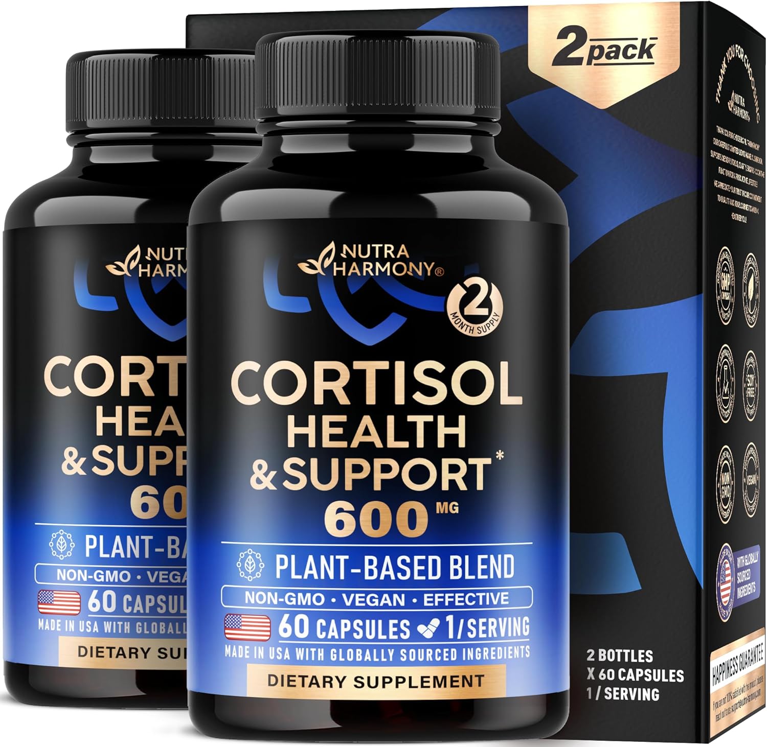 Cortisol Supplement for Women - Holy Basil | Ashwagandha | Rhodiola | L-Theanine - Plant-Based Hormone Balance - Mood, Focus & Sleep Support - Made in USA - Vegan, Non-GMO - Pack of 2, 4 Month Supply