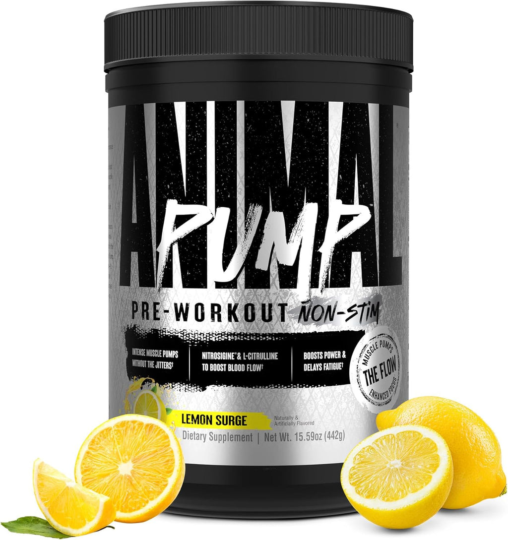 Animal Pump NS Stim-Free Pre Workout Powder for Men & Women - Caffeine-Free Preworkout for Energy, Focus and Muscle Builder, Beta Alanine, Citrulline, Nitrosigine and Nootropics, Lemon Surge, 442g