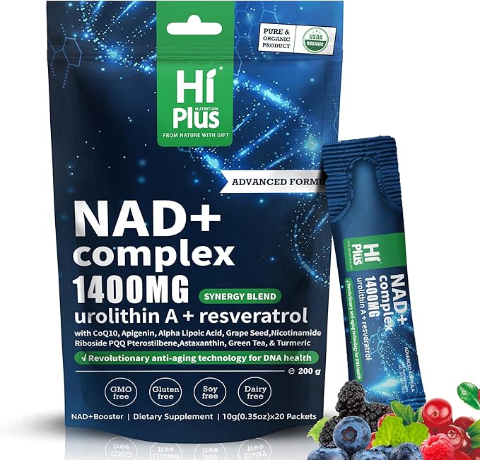 1400mg NAD+ Liquid Supplement for Anti Aging and Cell Regeneration, Urolithin A, Premium Alternative Liposomal, Nicotinamide Riboside with Resveratrol, PQQ & CoQ10 - Advanced Cellular Energy, 20 Pack