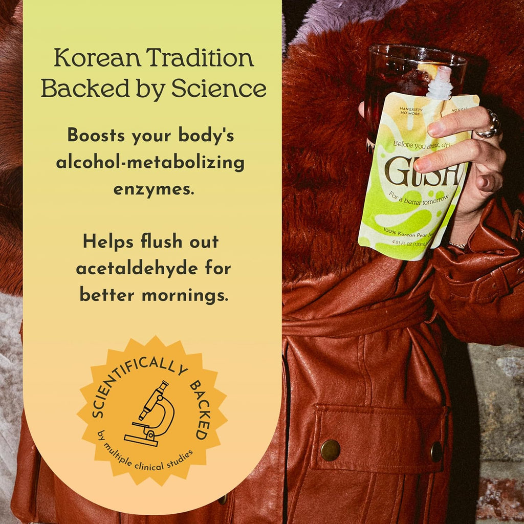 GUSH Pre-Drink Korean Pear Drink - (12 Pack) Pear Hydration Pouch with Enzyme Activation - Prevent Drinking Aftereffects - All Natural, Gluten-Free