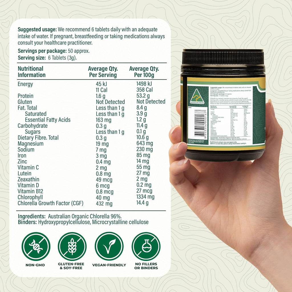 Biogenesis Organic Chlorella Tablets – 300 Count (500mg) | Australian Grown | BioDynamic Cracked Cell Wall | Rich in Chlorophyll, Vitamins & Minerals | Supports Energy& Immunity | Vegan Tablet