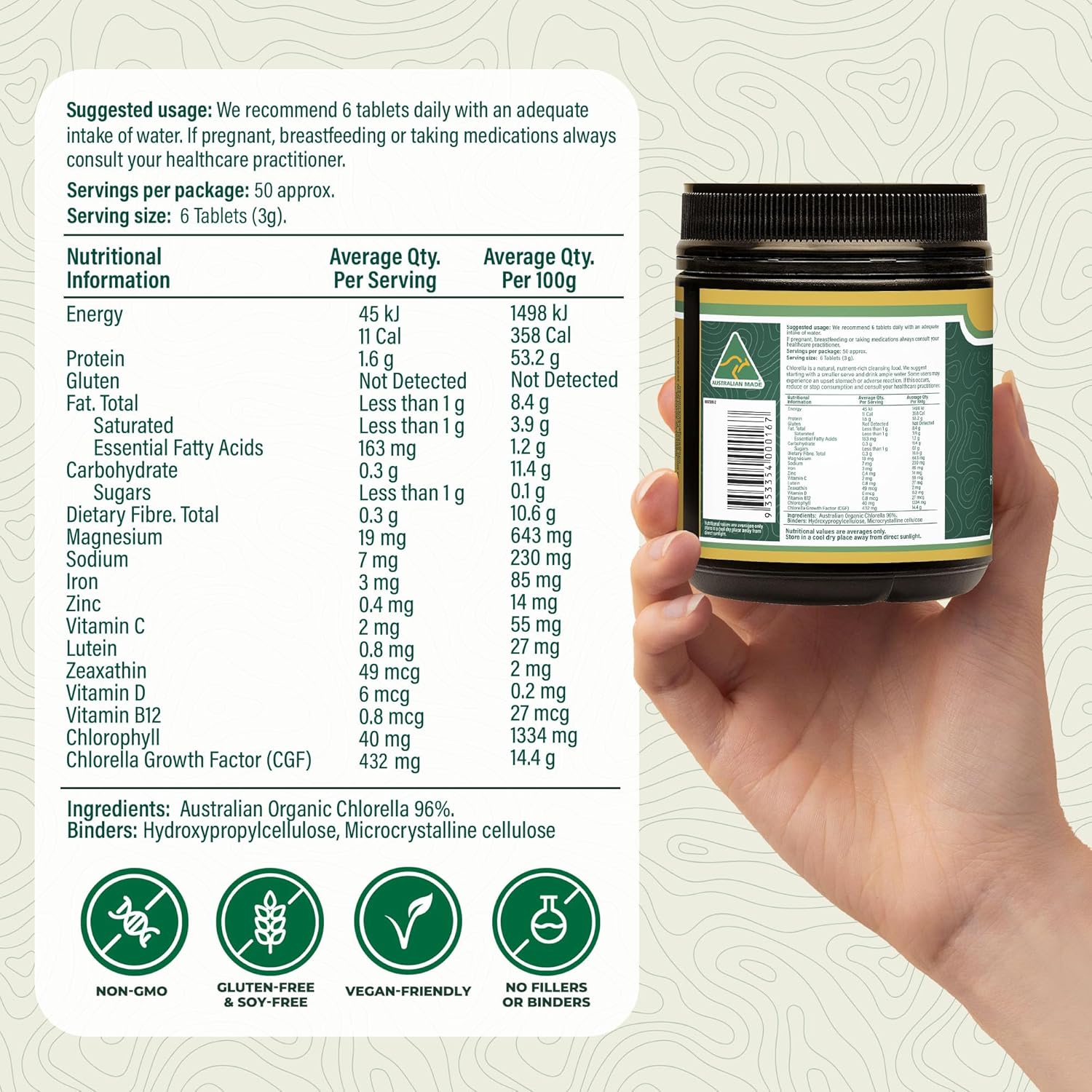 Biogenesis Organic Chlorella Tablets – 300 Count (500mg) | Australian Grown | BioDynamic Cracked Cell Wall | Rich in Chlorophyll, Vitamins & Minerals | Supports Energy& Immunity | Vegan Tablet