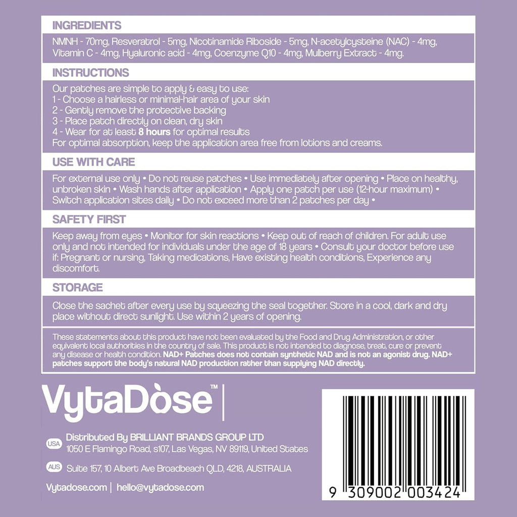 NAD+ Boost Patches | Anti-Aging and Wellness Support | 5x Stronger Formula | NMNH, Resveratrol, Hyaluronic Acid, Vitamin C, & Coq10 l Premium 8-Hour Time-Release Patch for Enhanced Absorption
