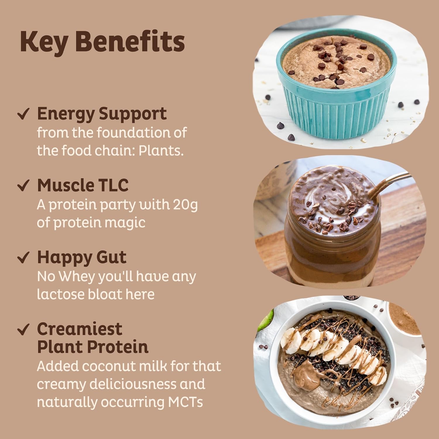 KOS Plant Based Protein Powder, Chocolate USDA Organic - Low Carb Pea Protein Blend, Vegan Superfood with Vitamins & Minerals - Keto, Soy, Dairy Free - Meal Replacement for Women & Men - 15 Servings