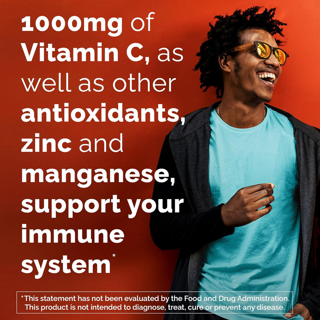 Emergen-C Zero Sugar 1000 mg Vitamin C Powder for Daily Immune Support Caffeine Free Vitamin C Supplements with Zinc and Manganese, B Vitamins and Electrolytes, Raspberry Lemonade Flavor - 36 Count