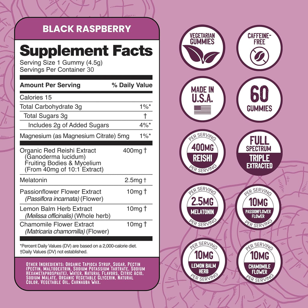 Troomy Sleep Reishi + Melatonin Great Tasting Mushroom Gummies - Supports Restful Sleep - Black Raspberry - 30 Count