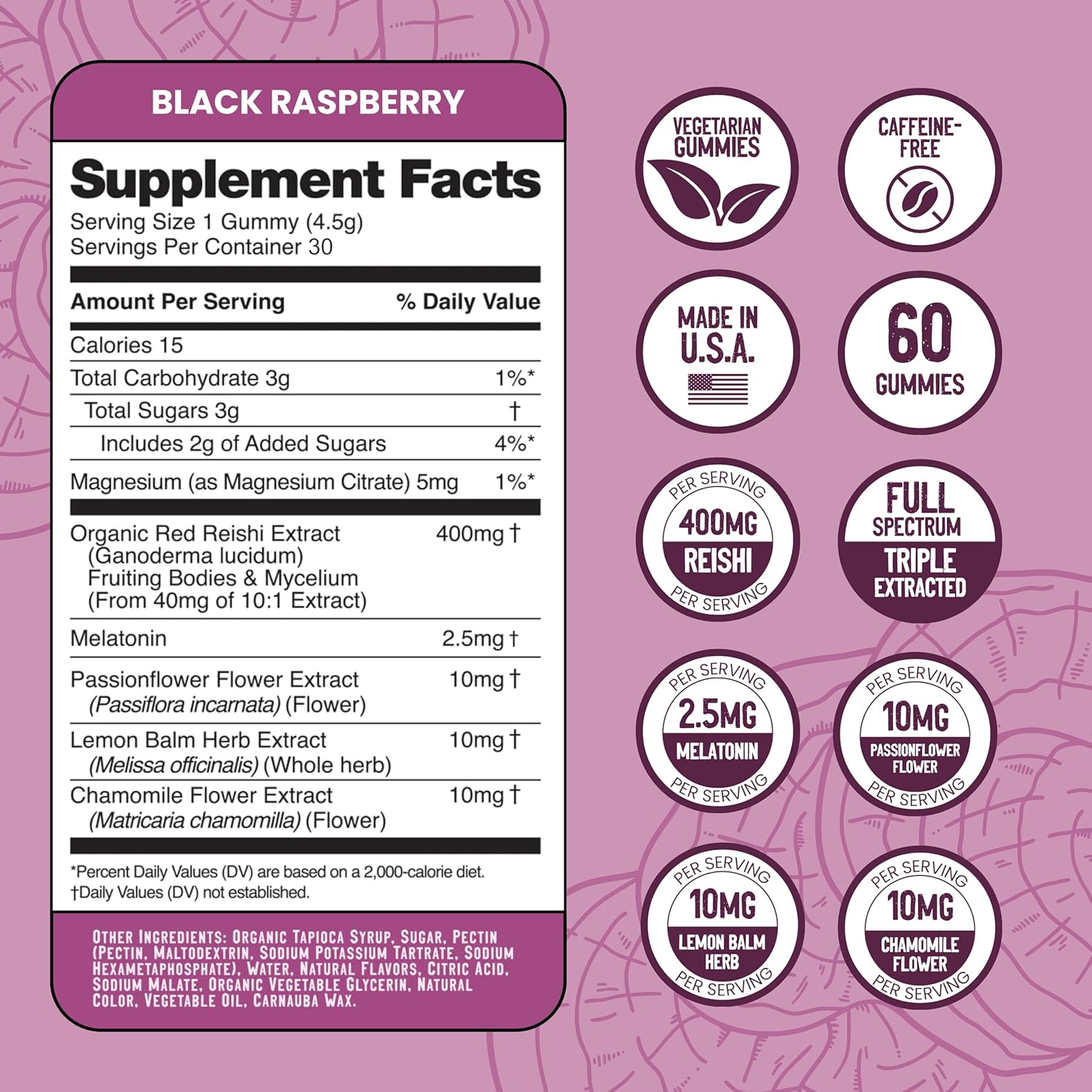 Troomy Sleep Reishi + Melatonin Great Tasting Mushroom Gummies - Supports Restful Sleep - Black Raspberry - 30 Count
