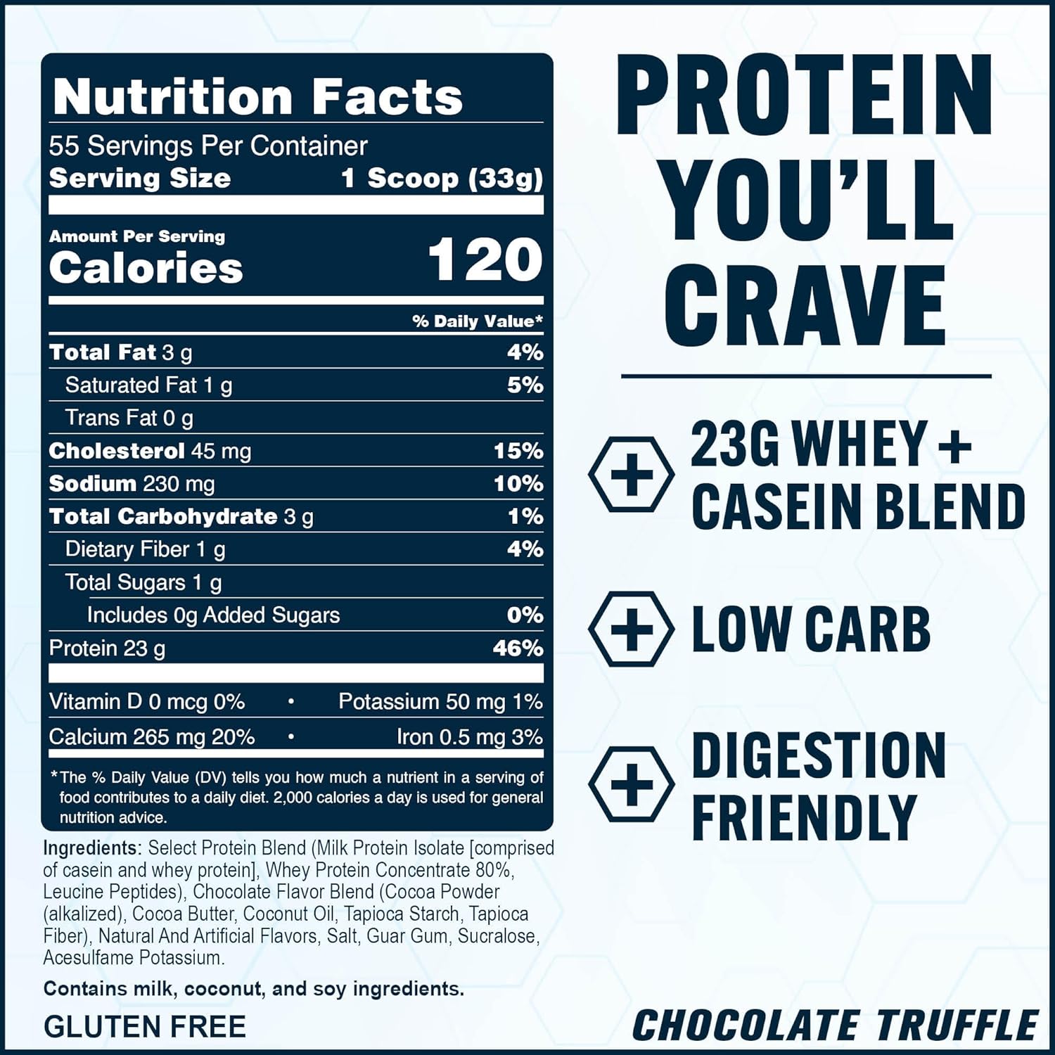 PEScience Select Protein Powder, Whey and Casein Blend, Clean Protein Powder for Women and Men, Low Calorie, Low Carb, Keto Friendly, Gluten Free, Chocolate Truffle, 55 Servings