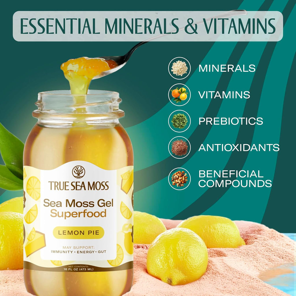 TrueSeaMoss Sea Moss Gel – Made in USA – Wildcrafted Seamoss, Fresh Fruits & Sea Vegetables – Lemon Pie, Pack of 1 (Labels May Vary)