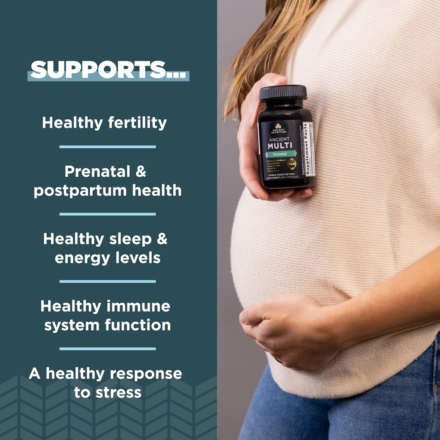 Ancient Nutrition Prenatal Vitamins, Multivitamin for Women with Vitamin C, B12, Magnesium and Folate, Supports Pregnancy and Fertility Health, 90 Ct
