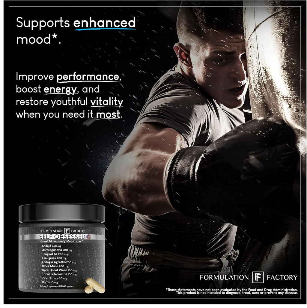 Self Obsessed 10 in 1 Masculinity Maximizer Supplement, Shilajit for Men, Tongkat Ali, Ashwaganda, Fenugreek & More, Muscle Growth, Energy Management, Strength, 360 Count (Pack of 3)