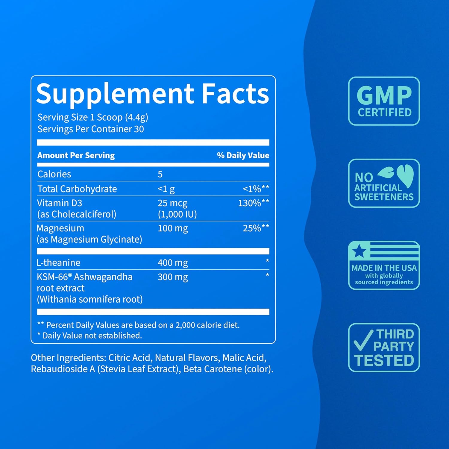 Nello Supercalm Powdered Drink Mix Tub, Cortisol Reducer* and Sleep Aid Supplement, L Theanine, Ksm-66 Ashwagandha, Magnesium Glycinate, Vitamin D 3, No Sugar, Non GMO, 30 Ct, Tropical Tangerine
