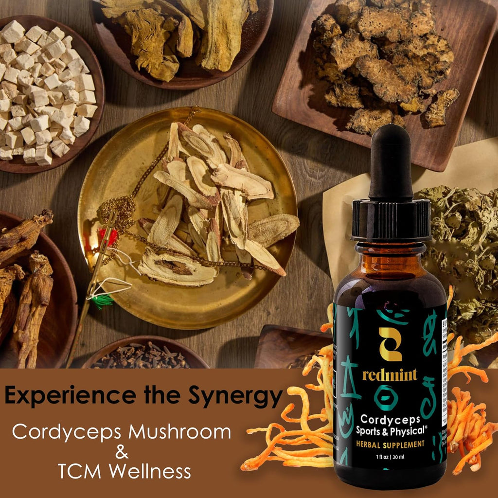Redmint Cordyceps Mushroom Herbal Tincture -Sports & Physical | Rooted in Ancient TCM Wisdom | Organic Energy & Stamina Support Mushroom Blend Supplement | Natural Endurance & Immune Support | 1 Fl oz