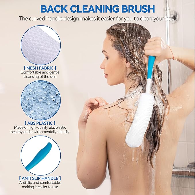 Toilet Aids Set for Wiping - Long Handle Butt Wiper, Anti-Slip Curved Handle Bath Body Brush and Curve Hair Brush for People Overweight, Elderly and Disabled People（3PCS Personal Hygiene Kit)