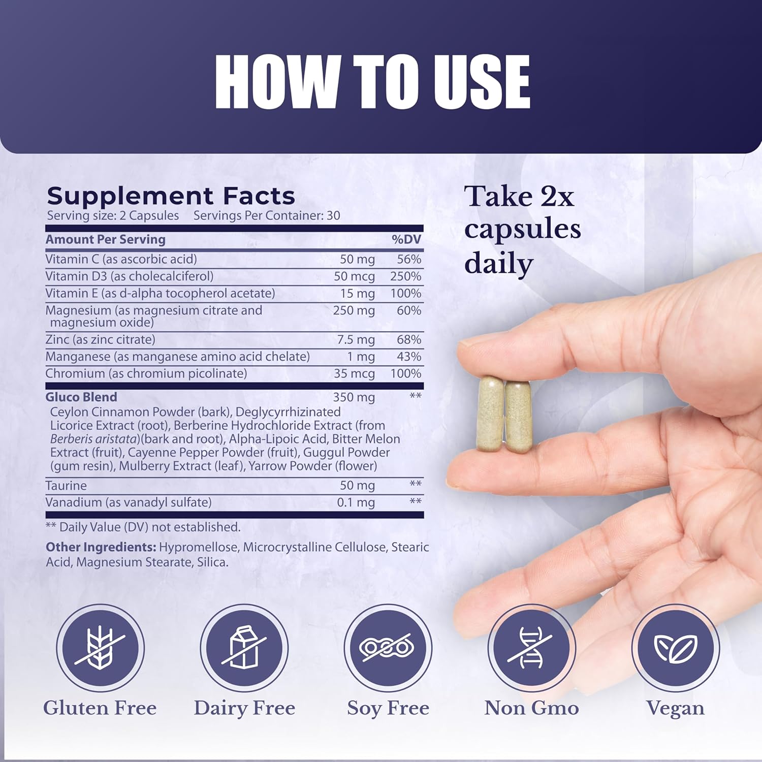 Gluco24 Supplement - Supplement with Cinnamon, Berberine, Vitamin C and More - Supplement for Men & Women, 60 Capsules