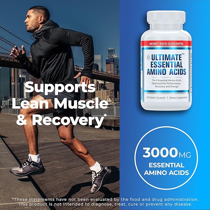 Ultimate 100% Essential Amino Acid Supplement for Cutting, Fasting & Workouts - All 9 EAAs, 40% Leucine — Ideal BCAA Ratio for Energy, Muscle & Recovery - 300 Easy-to-Swallow Keto & Vegetarian Tablets