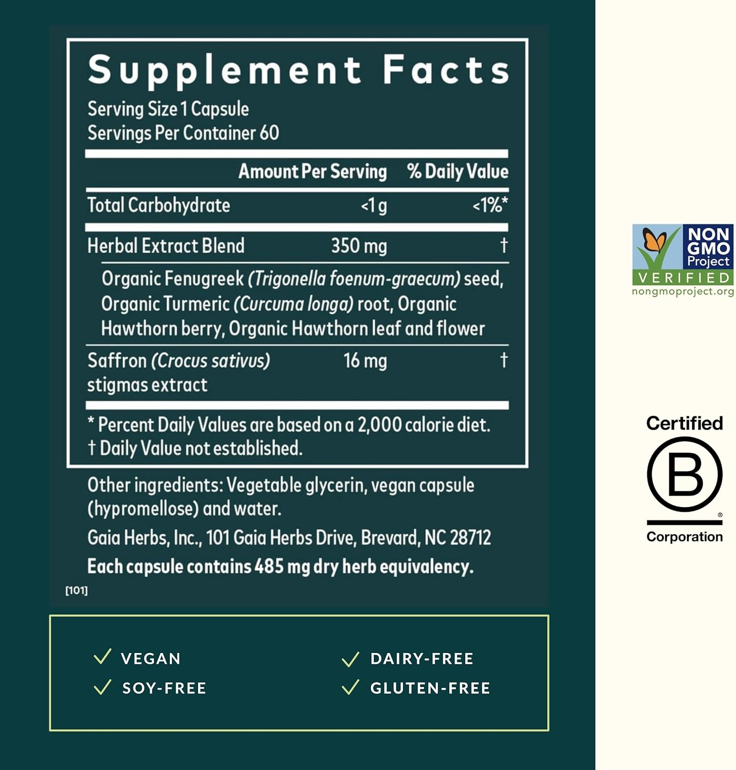 Gaia Herbs Cycle Serenity - Women's Hormonal Balance Supplement - Made with Fenugreek, Saffron, Turmeric & Hawthorn - Free from Gluten, Dairy & Soy - 60 Vegan Capsules (60 Servings)