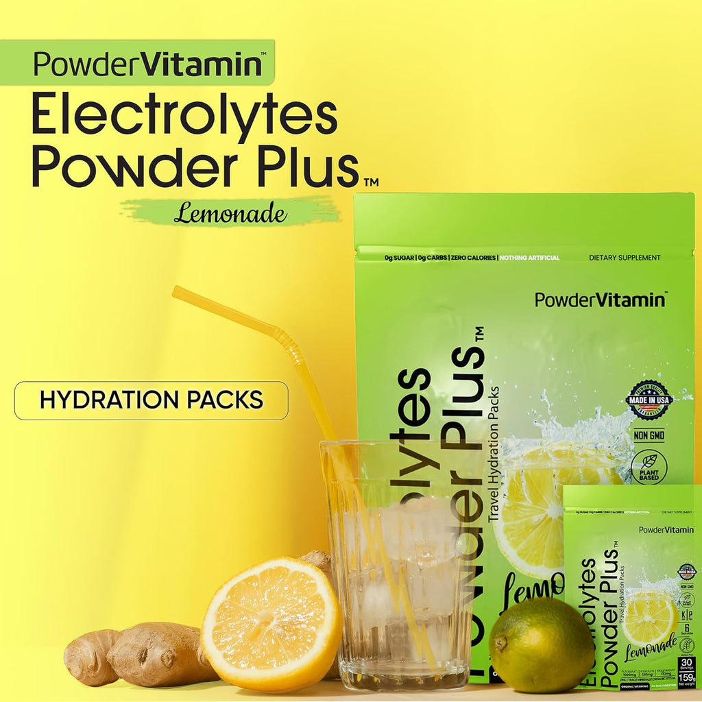 PowderVitamin Electrolytes Powder Plus, Keto, Lemonade, Zero Sugar, 1000mg Potassium, 120mg Calcium, 120mg Magnesium, Non-GMO, Zero Calories, 30 Hydration Packets