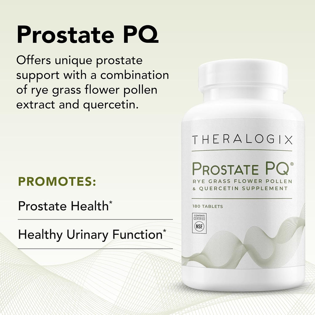Theralogix Prostate PQ - Rye Grass Pollen Extract & Quercetin Supplement - 90-Day Supply - Antioxidant Support for Prostate & Pelvic Health & Urinary Tract Function* - NSF Certified - 180 Tablets