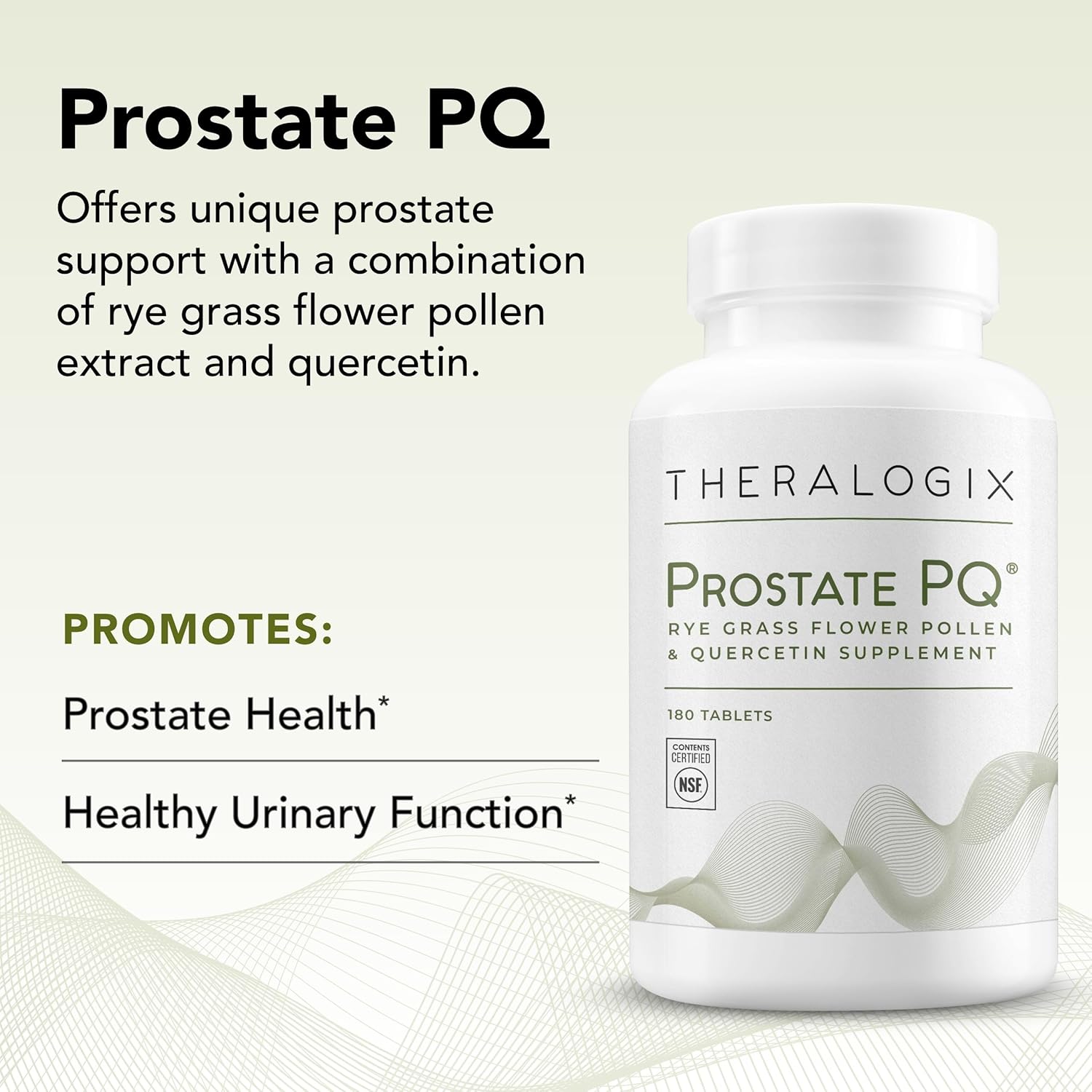 Theralogix Prostate PQ - Rye Grass Pollen Extract & Quercetin Supplement - 90-Day Supply - Antioxidant Support for Prostate & Pelvic Health & Urinary Tract Function* - NSF Certified - 180 Tablets