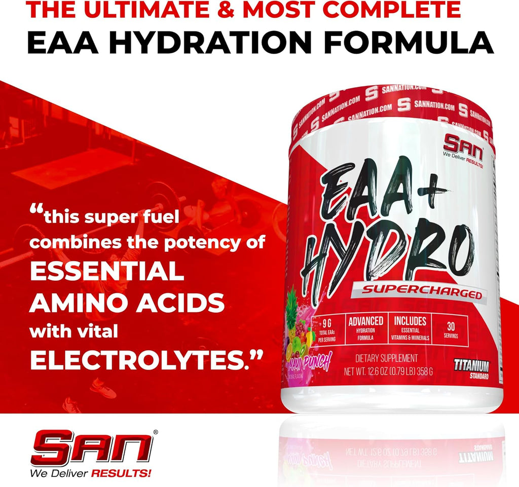 SAN EAA Hydration | EAAs + BCAA| Muscle Recovery & Intra | 9G Essential Amino Acids + Electrolytes | Mango Mania 30 Serving