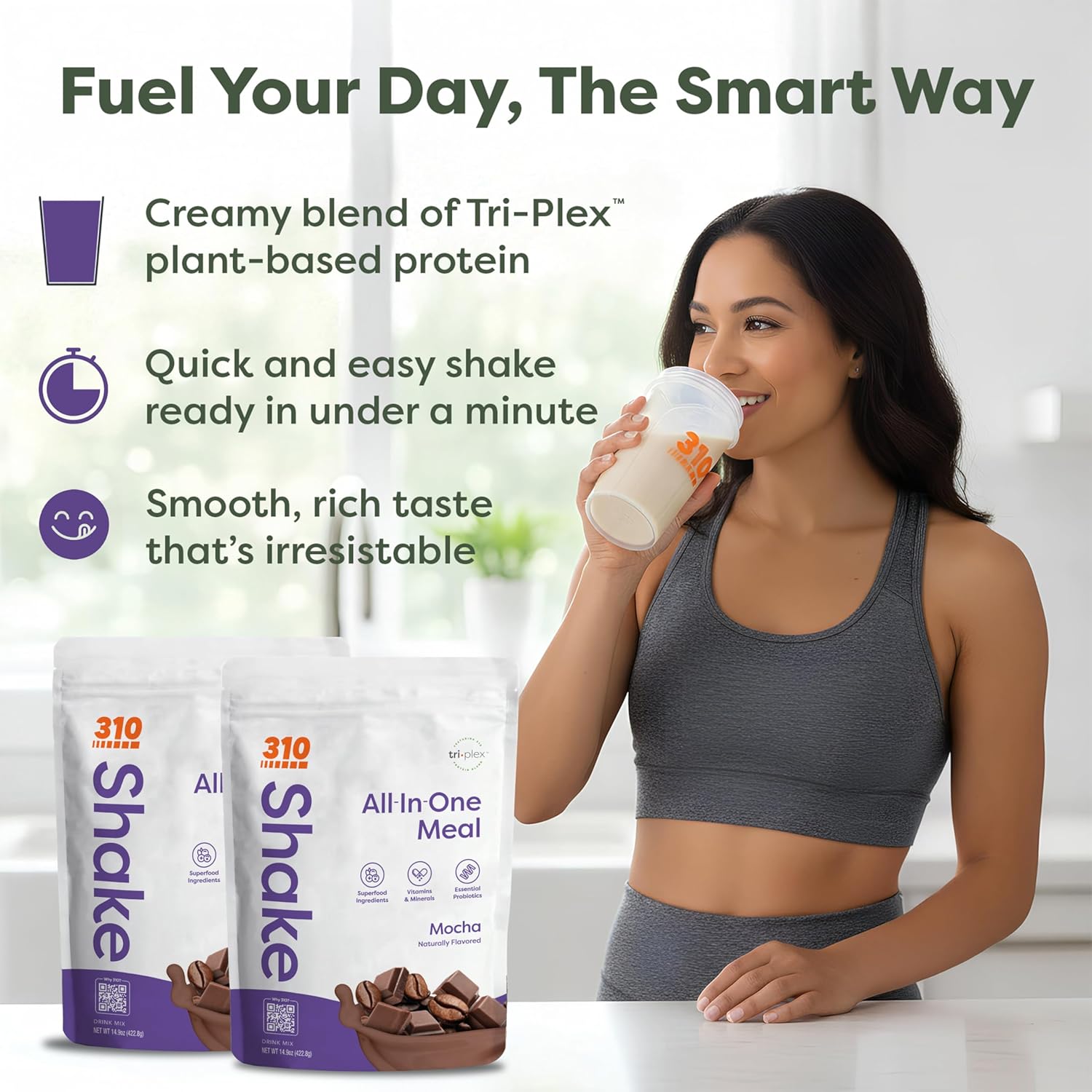 310 Nutrition All-In-One Meal Replacement Shake Powder - Plant-Based Protein Smoothie Blend w/High Fiber, Probiotics & Adaptogens - Low Carb, Vegan, Keto & Paleo Friendly - Mocha - 28 Srv