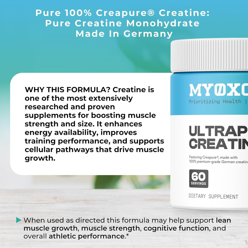 MYOXCIENCE UltraPure Creatine | Featuring Creapure | Supports Muscle Performance, Cognition and Lean Body Mass | 60 Servings