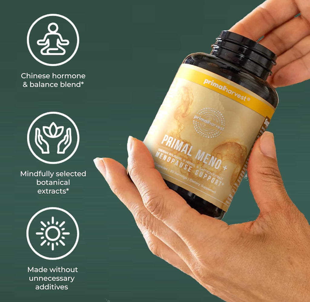 Primal Harvest Meno+ Menopause Support with Saffron & Chinese Herbs Support Mood, Menopausal Symptom Relief, & General Well-Being (1 Pack)