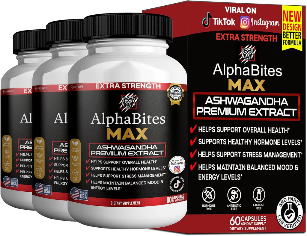 AlphaBites MAX Ashwagandha Extract, 60 Vegan Capsules, Gluten Free, Non-GMO (3)