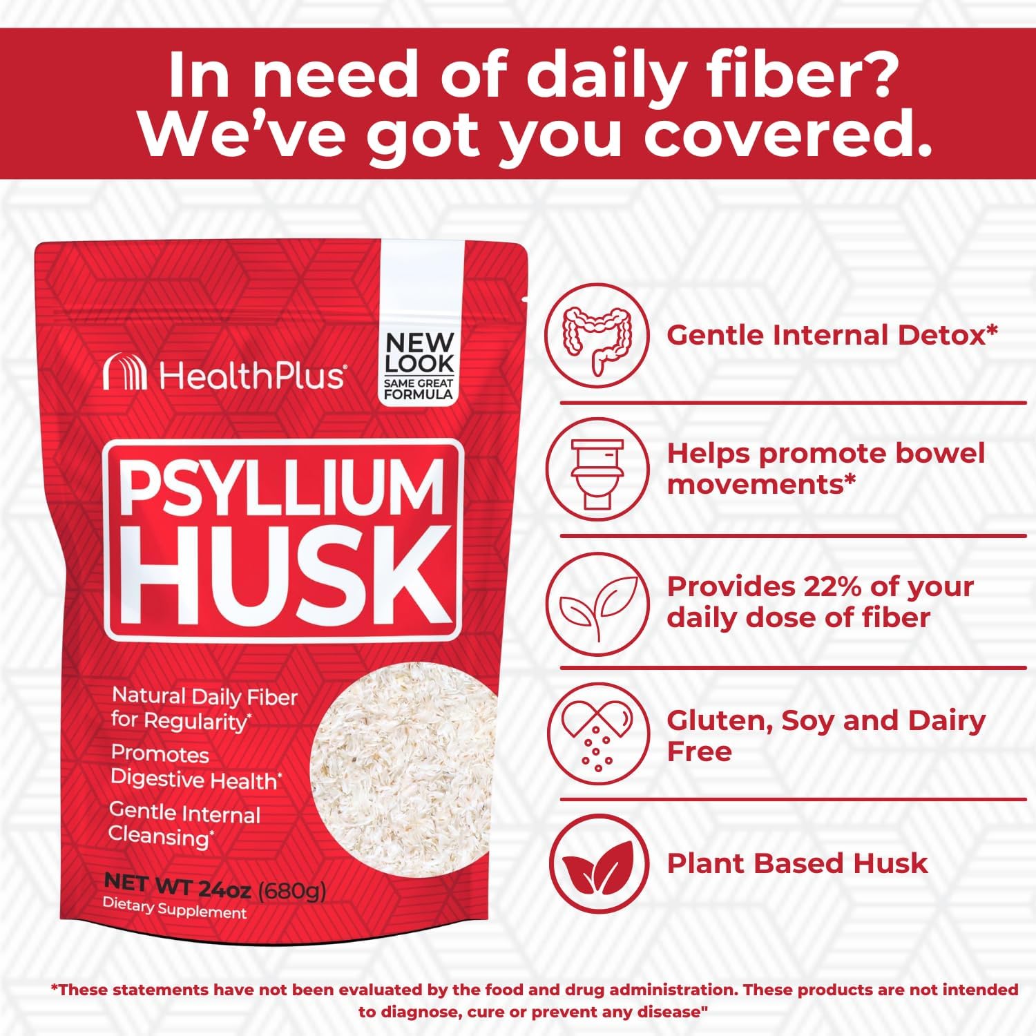 Health Plus, Psyllium Husk, 24 oz, 96 Servings - Natural Detox, Daily Dietary Fiber Supplement, Constipation Relief, Gentle Gut Cleanse, Keto Baking