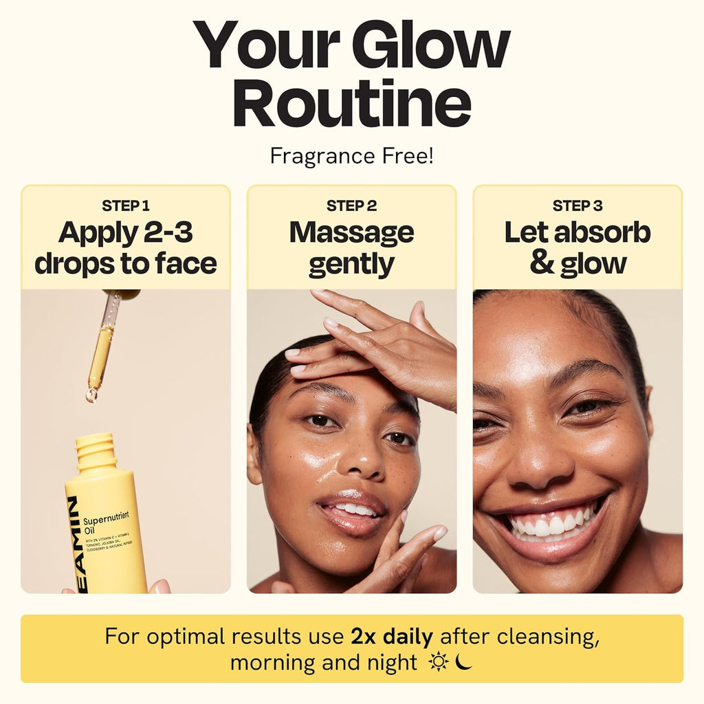 Gleamin Brightening Face Oil with Vitamin C & E, Turmeric, Jojoba & Cloudberry | Hydrating Facial Oil for Radiant Glow, Dark Spots, Fine Lines & Uneven Tone | Skin Brightening for Women & Men, 1 Fl Oz