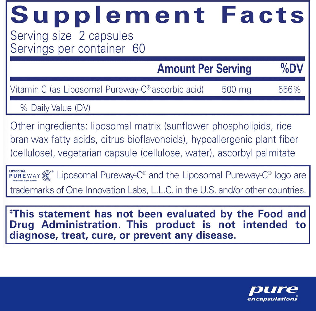 Pure Encapsulations Liposomal Vitamin C - Immune Support Supplement* - Antioxidant Nourishment - Daily Vitamin - Non-GMO & Gluten Free - 120 Capsules