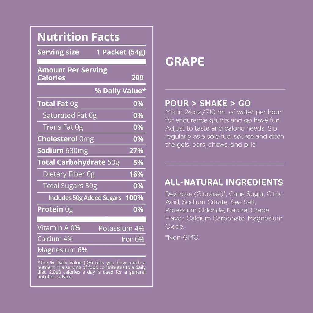 Tailwind Nutrition Endurance Fuel, Sports Drink Powder Single Serving with Electrolytes, Non-GMO, Free of Soy, Dairy, and Gluten, Vegan-Friendly, Grape, Pack of 12