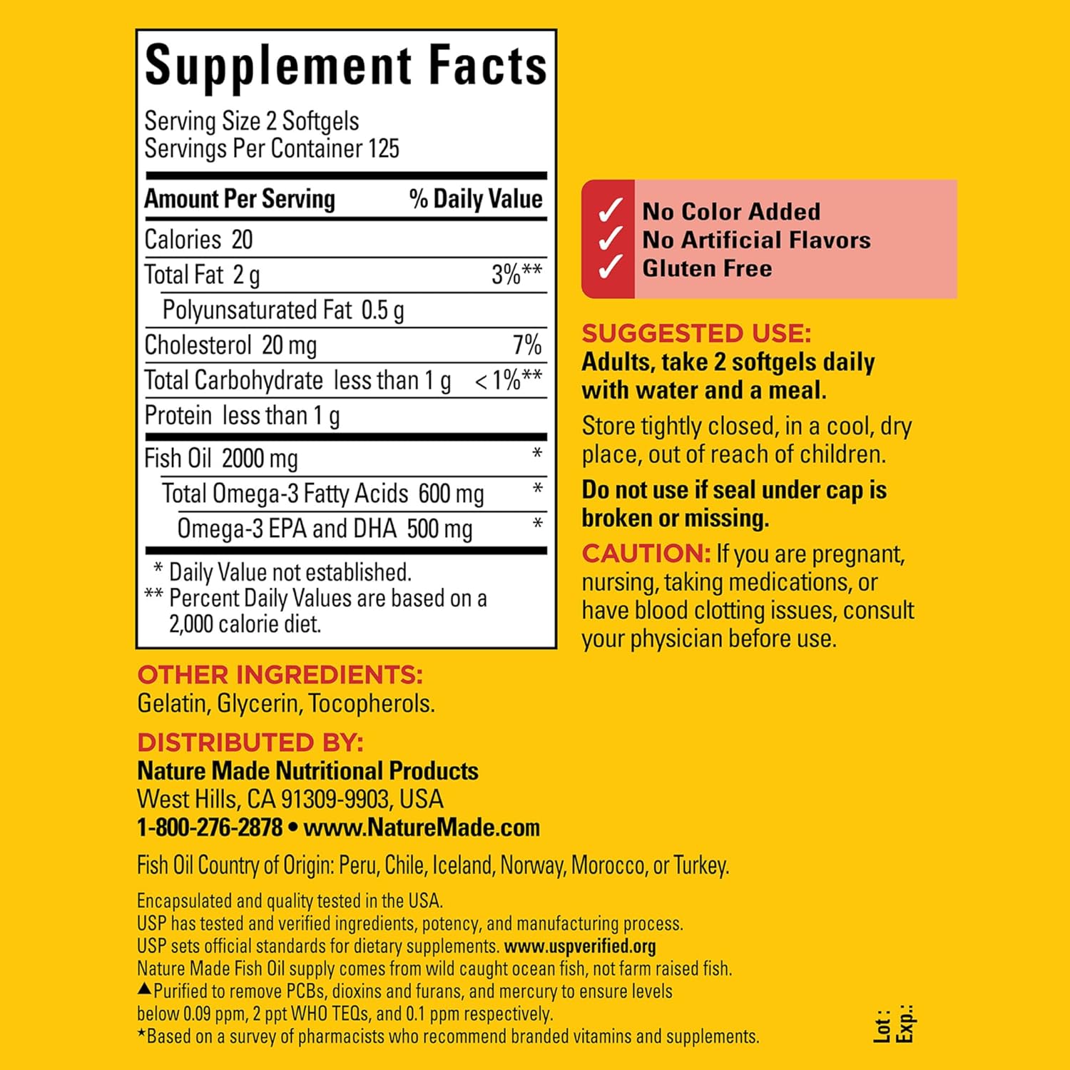 Nature Made Fish Oil Omega 3 Supplements, 1000mg Softgels, Omega 3 Fish Oil for Healthy Heart Support, 250 Softgels, 125 Day Supply