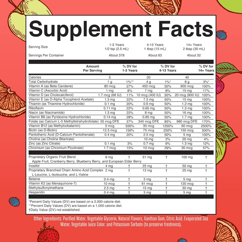 MaryRuth Organics Liquid Morning Multivitamin Essentials+ | Vitamin A C D E B6 B12 Biotin Zinc, Mens Womens Multivitamin, Immune Support, Beauty | Sugar Free | Vitamins for Ages 1+ | Vegan | 32 Fl Oz