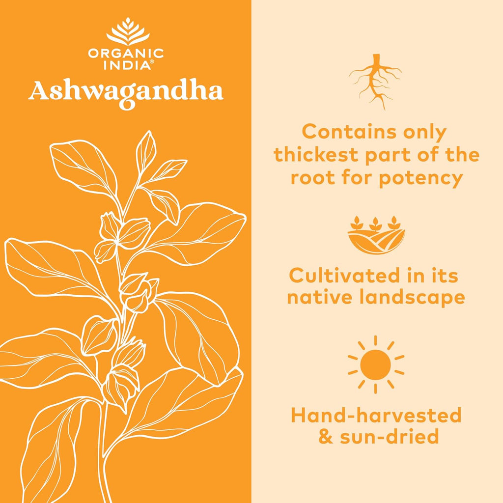 ORGANIC INDIA Ashwagandha Herbal Supplement - Stress Response Support, Vegan, Gluten-Free, Kosher, USDA Certified Organic, Non-GMO, Supports Mood, Endurance, Vitality & Strength - 180 Capsules