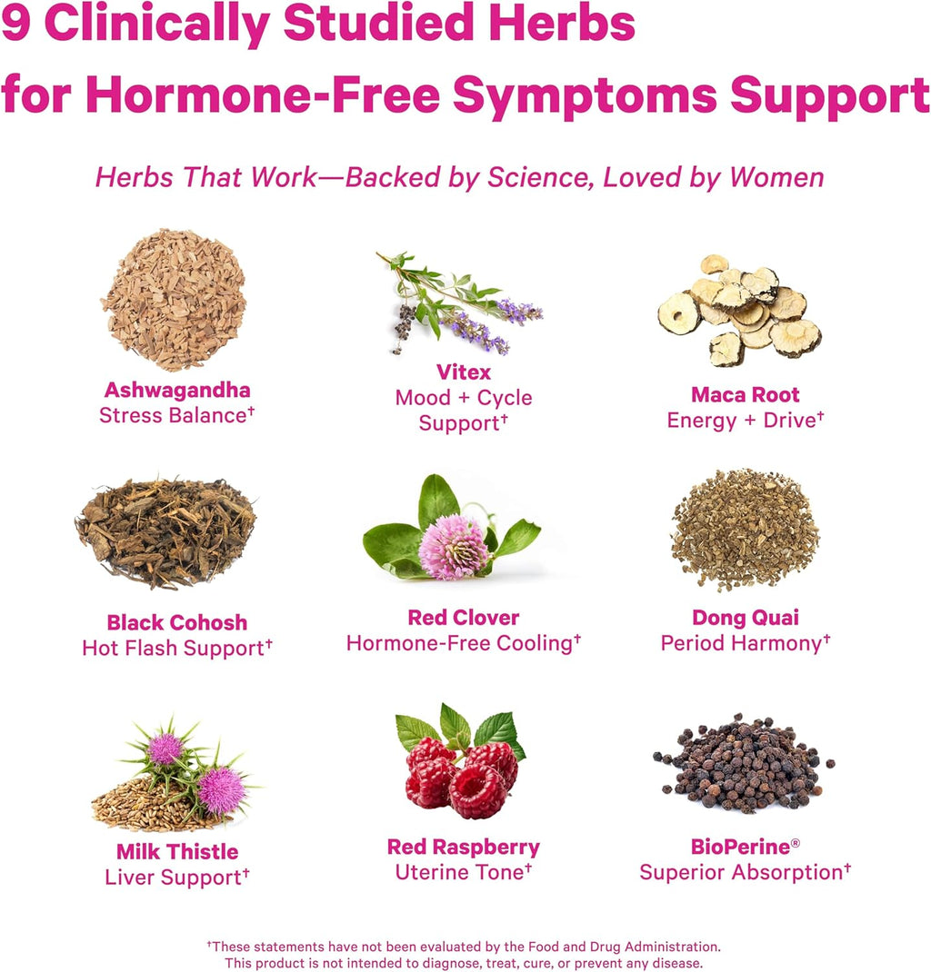 Pink Stork Menopause Support for Women - Hot Flash, Mood, Sleep, Weight, Cortisol & Hormonal Balance - Vegan, Estrogen-Free Perimenopause Relief - Ashwagandha, Maca - 60 Capsules