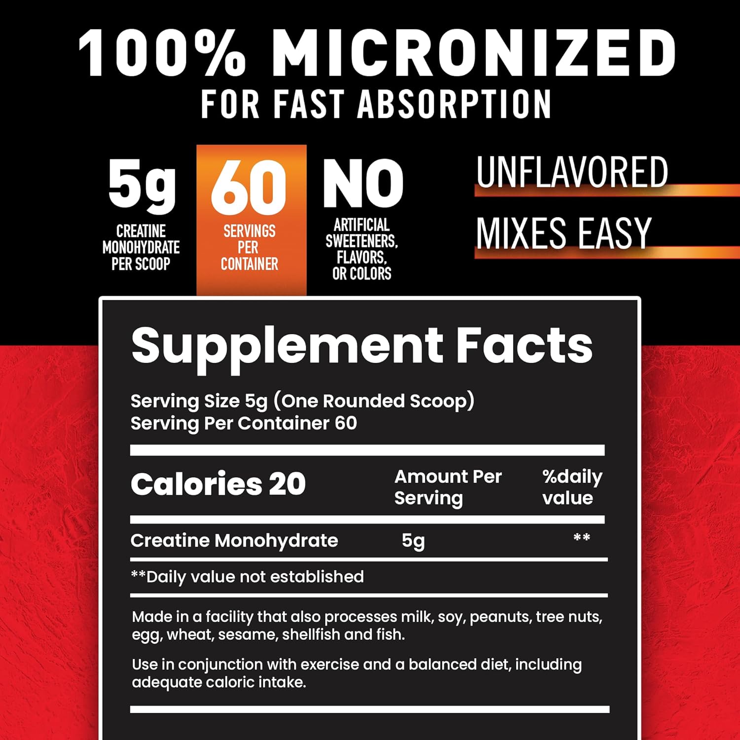 Body Fortress 100% Creatine Monohydrate Powder - Unflavored Micronized Creatine Supplement for Muscle Growth, Strength & Recovery, Pre Workout & Post Workout for Women and Men - 5g Per Scoop
