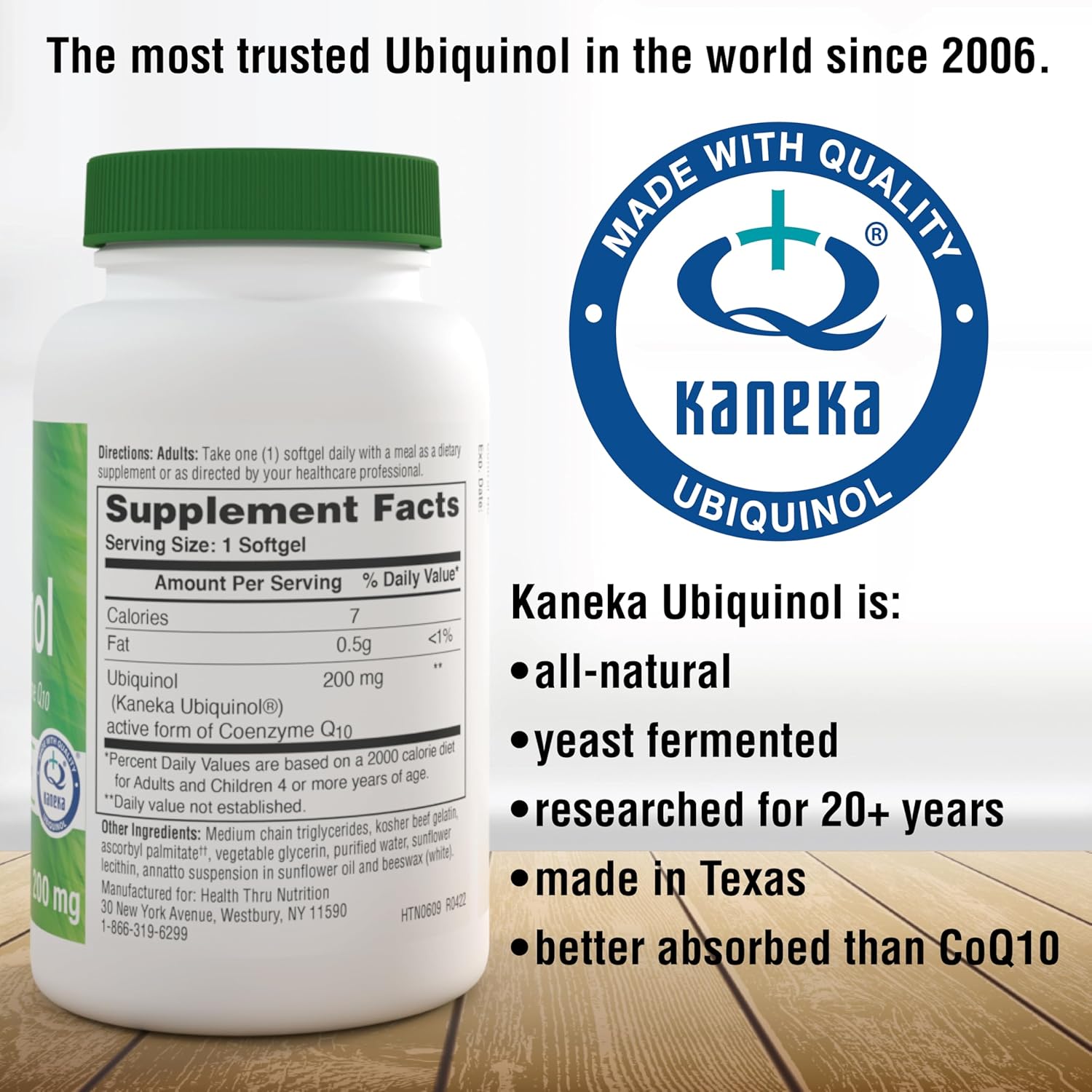 Health Thru Nutrition Ubiquinol 200mg 30 Softgels as Kaneka QH Reduced CoQ-10 | Stabilized - 3rd Party Tested | Enhanced Bioavailability | Cardiovascular & Mitochondria Function Support | Non-GMO